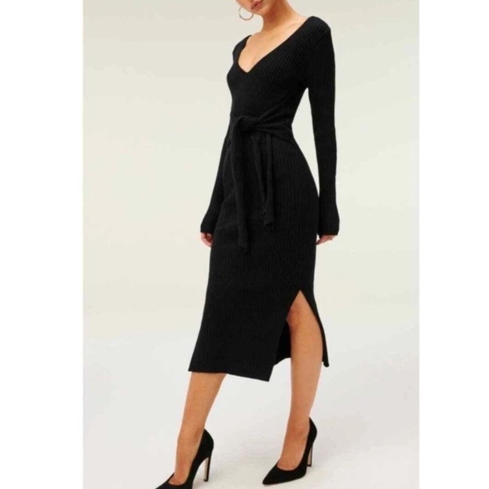 Good American NWT Ls Belted Body Dress Black Dolman Sleeves Size 1 (XS)